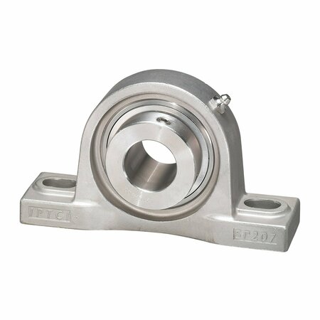 IPTCI Pillow Block Ball Bearing Unit, 1.25 in Bore, All Stainless Steel, Ecc.Collar Lock, 2 Tri Lip Seals SNASP206-20L3